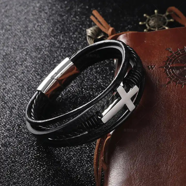 Läderarmband med kors - Dapper Sweden